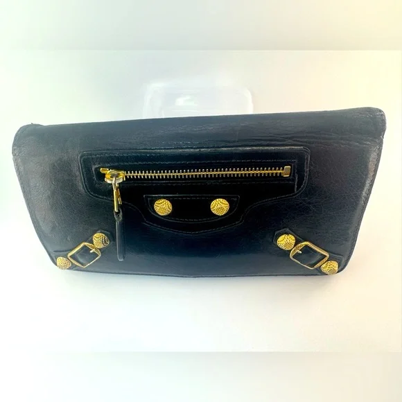 Balenciaga Giant Continental Wallet Black Lambskin Gold Hardware Authentic - Picture 15 of 15